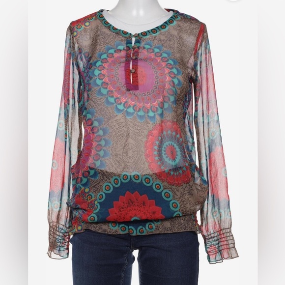 NWOT Desigual Sheer Blouse Tunic Colorful Circle
Pattern Long Sleeve, Large - Picture 3 of 10